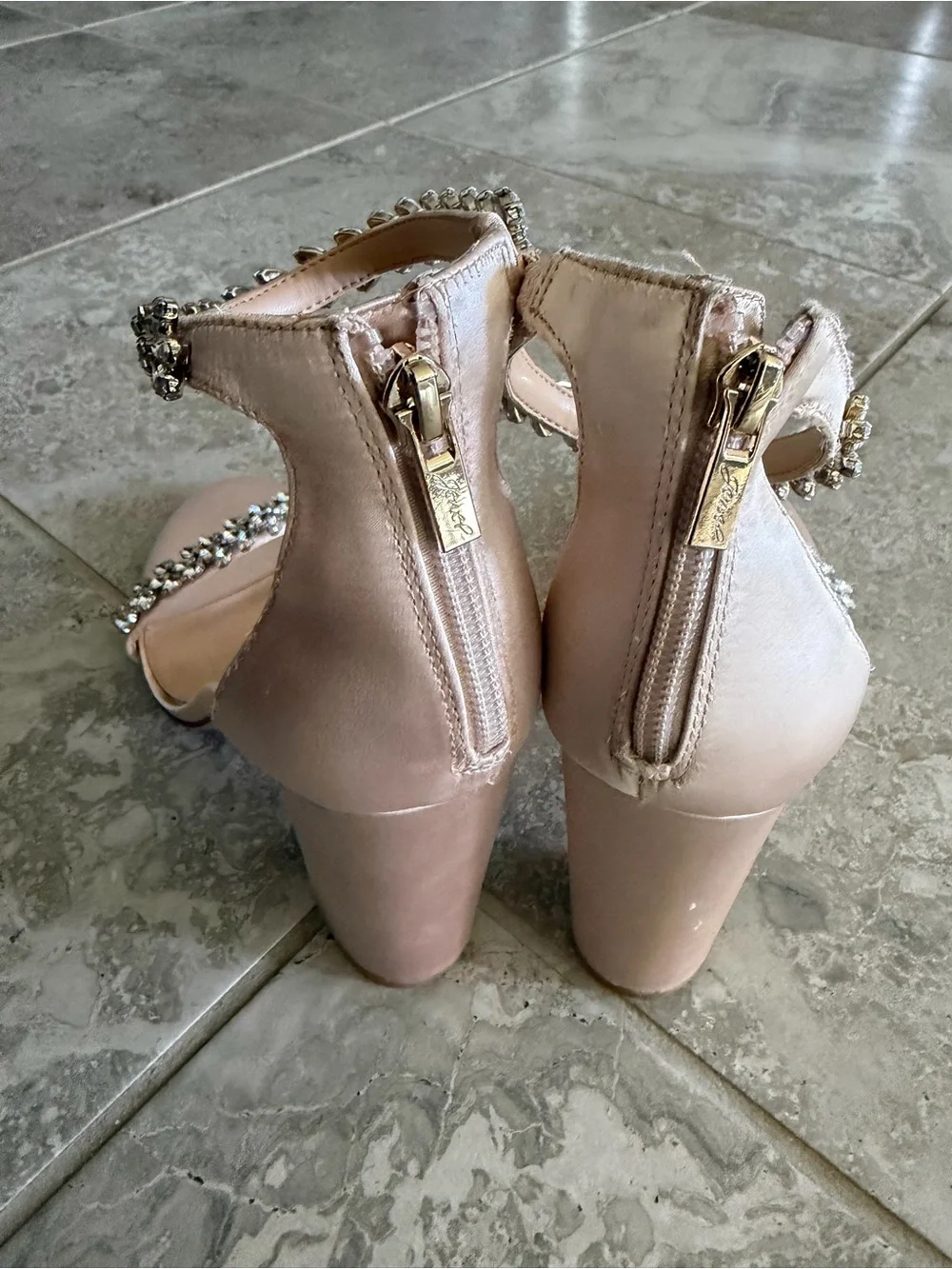 Jewel Badgley Mischka Mayra Block Heel Evening Embellished Sandals, Size 11, NEW